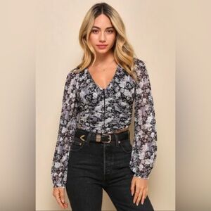 Lulu's Black and Purple Floral Blouse